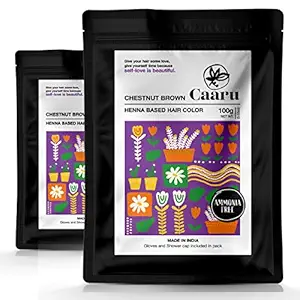 Caaru Herbal Henna Hair Color - With Amla and Shikakai - Complete Grey Hair Coverage - No Ammonia - Pack of 2 (Chestnut Brown)
