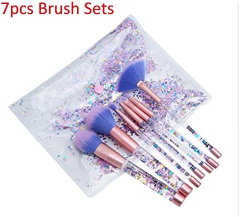 Makeup Brush,Glitter Makeup Brushes 7Pcs Set Transparent Fluid Crystal Brush with PVC Pouch package,Funkeln-Make-upwerkzeug mit Kristallbeutel für Augenbrauen-Eyeliner-Kosmetik-Bürsten (Blue)