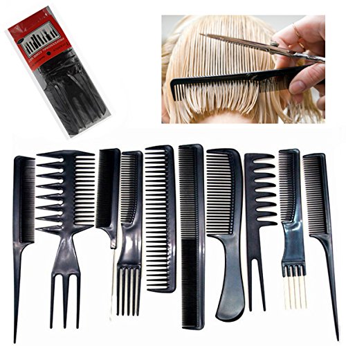Professional Hair Styling Comb Kit Salon Hair Cutting Colouring Hair Dye Set Dresser Black Plastic Kit - 10
