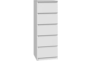 CDF Nowoczesna komoda Malwa W5, kolor: biały, szafka na dokumenty, drobne przedmioty, idealna do salonu, sypialni, pokoju dziecięcego, pokoju młodzieżowego i biura | 5 przestronnych szuflad