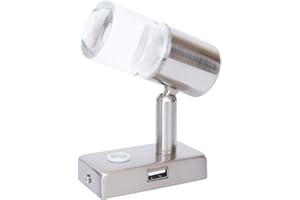 ‎LIGHTEU lighteu, 12V 2W A2 USB Decken- / Wandstrahler, Nickel-Finish, Nachttischlampe, Leseleuchte drehen und schwenken mit Touch-Schalter Dimmbares warmes weißes/blaues Licht für Yacht, Caravan, RV