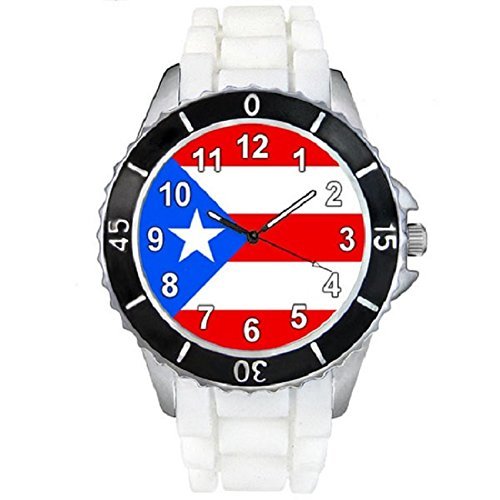 US Puerto Rico Lnder Flaggen Uhr Unisex Erwachsene mit Silikonarmband US Puerto Rico Lnder Flaggen Uhr Unisex Erwachsene mit Silikonarmband
