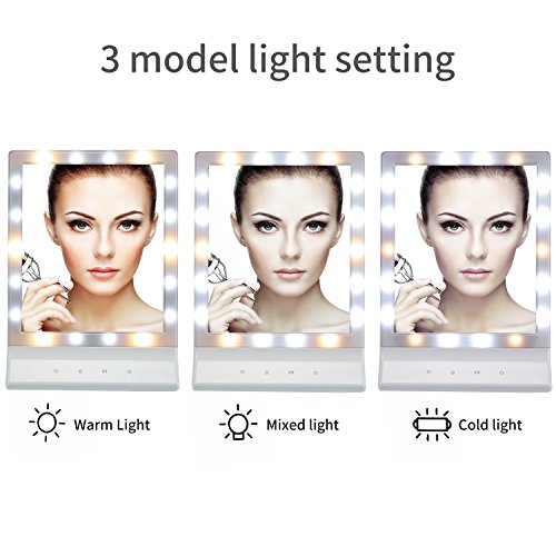 TFCFL LED Make-up Spiegel-Tisch Top Vanity beleuchteten Kosmetikspiegel, Touchscreen Wandhalterung beleuchtete Spiegel mit 18 LED-Leuchten für Tischplatte, Reise, Rasieren, Dressing - 5