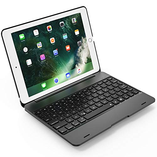 UIQELYS Custodia per Tastiera per iPad PRO 9.7 / iPad air1 / air2 / 2017 Nuova Custodia Protettiva per iPad con Tastiera Bluetooth Senza Fili (Nero)