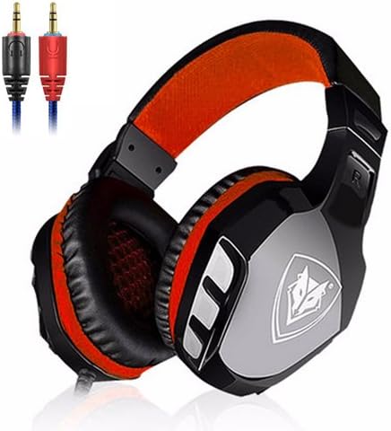 Wired Headset, MMHDZ N3000 Gaming Headset Game Headphone with Microphone Revolution Volume Control Noise Reduction LED Light for Windows Android Mac (Black+Red)