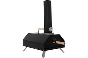 Haven Wood Fired Pizza Oven Stainless Steel Outdoor BBQ Oven Comes with 11" Ceramic Pizza Stone, Built-in Thermometer, Pizza Paddle and Rain Cover, Black