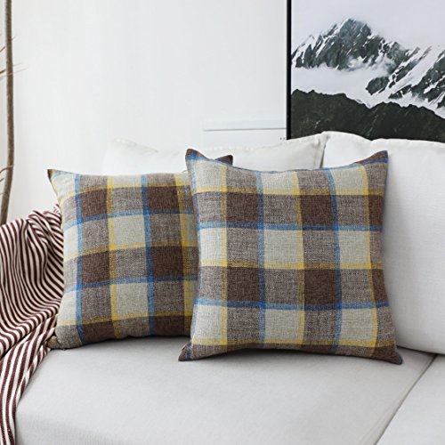 Home Brilliant - Federe decorative per cuscino, in lino estremamente soffice, quadrate, dimensioni: 45,5 cm x 45,5 cm, Tessuto, P-scottish Plaids, 18" x 18", Set of 2