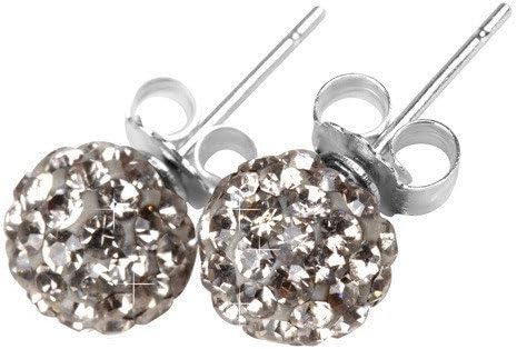 Dana Carrie 925 Pure Silver Ornaments water diamond earrings 8mm crystal ball ear drilling screws women's Fashion Jewelry anti-allergy transparent Gray