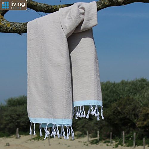 Serengeti Hammam Towel - 100% Cotton โ Prewashed โ super soft โ direct use โ Hammam towel โ Bath towel โ Backpacker โ Beachtowel โ Saunatowel โ Babytowel โ Turkish Towel โ Pestemal โ Fouta (Beige/Sky Blue)