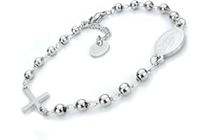 SAGA GIOIELLI® Bransoletka dla mężczyzn i kobiet różaniec srebrna stal, Stal stopowa