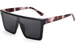 FEISEDY Gafas de Sol Hombre Cuadradas de Lente Siamés de Moda UV400 Gafas de Sol Grandes con Tapa Plana para Hombre y Mujer B2470