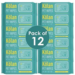 Kolan Biodegradable Pet Wet Wipes/Grooming Wipes for Dog, Cat,Puppies & Pets (Pack of 12)