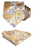 Tie Ancho: 3.4 pulgadas (8,5 cm); Tie Longitud: 63 "(160 cm); Tamano de bolsillo: 10 pulgadas x 10 pulgadas (25 x 25 cm); Material: 100% Seda; manualidades: tejido jacquard Tie; El paquete incluye: corbata y panuelo