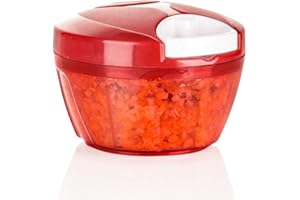 Ourokhome Mini Garlic Chopper Grinder- Manual Processor for Vegetables, Fruits, Garlic (Red)