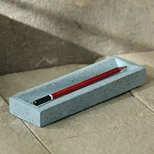 ExclusiveLane 'The Blue Rectangular' Handcrafted Pen Stand In Concrete - Cement Pen Stands For Office Use Pen Holder For Study Table Stylish Office Table Accessories