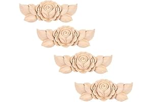AUNMAS Apliques de madera de estilo vintage tallado de la esquina de la flor para el gabinete de la puerta del hogar sin pintar muebles decoración 4pcs (1#)