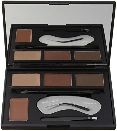 VONISA Makeup Powder 4 Colour Eyebrow Kit-Eye Brow Tint Palette-Light Brown Dye for Nose Shaded-Cream Highlighter Make Up Eye Brows Filler+3 Eyebrow Shaping Stencils+ Eyebrow Brush+ eyebrow tweezers
