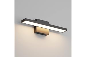 Klighten Luz de Espejo Baño LED 40cm, 12W 1080LM Luz de Pared de Baño Espejos IP44, Lamparas de Espejo Baño, Aplique Espejo Baño Moderno, 3000K Blanco Cálido, 60 LEDs, 110-240V, Negro