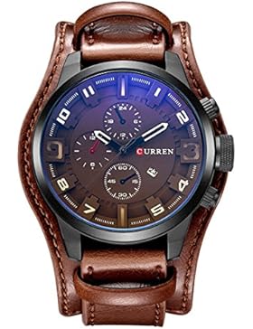 [Gesponsert]Herren Uhr ZEIGER Analog Quarz Leder Armbanduhr Braun Schwarz Herrenuhr mit Datum Funktion (Dunkelbraun)