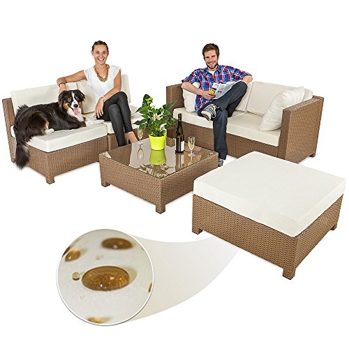TecTake Hochwertige Aluminium Luxus Lounge mit 2 Bezugssets Poly-Rattan Sitzgruppe Sofa Rattanmöbel Gartenmöbel mit Edelstahlschrauben - diverse Farben - (Braun)