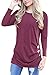 Produktbild Lylafairy Elegant Oberteile, Damen Langarm Oberteile Herbst Sweatshirt Rundhals Elegant Casual T-Shirt Tops mit Zierknöpfe (Burgund, 38)
