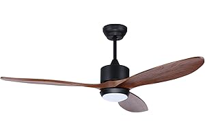 Ovlaim 132CM Ventilatore da Soffitto con Luce e Telecomando, Motore DC Silenzioso 6 Velocità, LED lampadario ventilatore, Timer, IP44 Ventilatore a Soffitto per Esterni - Marrone