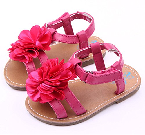 Femizee Infant Toddler Girl Hard Sole Summer Outdoor Sandals First Walking Shoes Peony Flower Red 6-9 Months