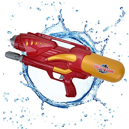 Double Nozzles Water Gun Pistol - Beby (2017 New Design) 1200ml Squirt Gun for Kids Summer Outdoor Water Shooting Game 3+Years Toys (Red-Yellow/Blue-Red Random)
