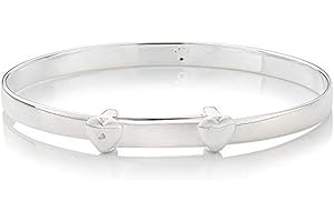 Molly Brown London Sterling Silver Love Heart and First Diamond Expandable Baby Bangle. Christening Bangle | Baby Jewellery | Baby Keepsake | Baby Shower Gift​​​​