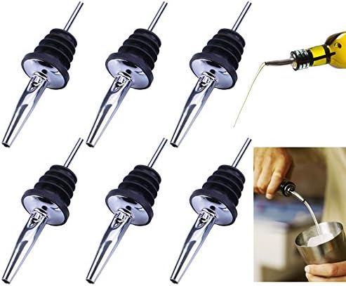 Greenmigo 6pcs/Pack Classic Stainless Steel Liquor Spirit Freeflow Bottle Speed Pourers Tapered Spout,Drinks Pourer,Oil Pourer