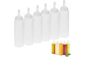 WELLXUNK Bottiglia Squeeze di Plastica, 6pcs 8oz Bottiglia per Squeeze con Tappi, Trasparente Condimento Dispenser - a Prova di Perdite e Senza BPA, per Ketchup, Senape, Mayo, Salse piccanti, Olio d'oliva