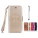 Produktbild MUTOUREN für Samsung Galaxy J3 PU Leder Brieftasche + TPU Silikon Schutz Handy Hülle Case Cover [Kratzfeste, Scratch-Resistant] Hülle Schutzhülle Bookstyle Geprägtes Indische Sonne Henna Fall-Abdeckung Etui Bumper Schale - Gold + Metall Stift Stylus Pen