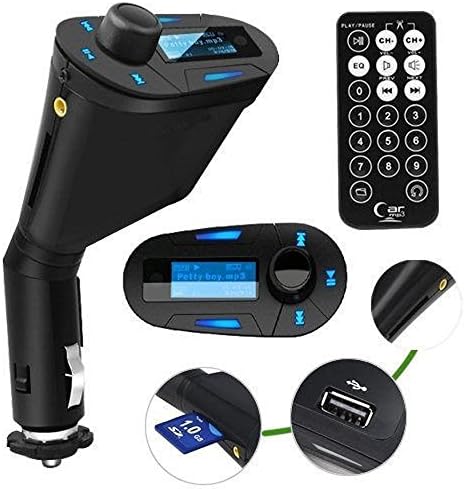 Myfei® Bluetooth Car Kit, Wireless Fm Transmitter Modulator Adapter In-car Music Control MP3 Player USB Charger Handsfree Calling USB SD MMC Slot and Remote Control (Blue)