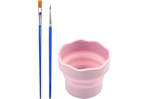 KVBUCC 1 Collapsible Water Cup with 2 Paint Brushes, Silicone Bucket, Brush Cleaner, Portable Water Bucket, Silicone Collapsible Cup, Painting Tools for Watercolor, Water-Based Paint, Pink