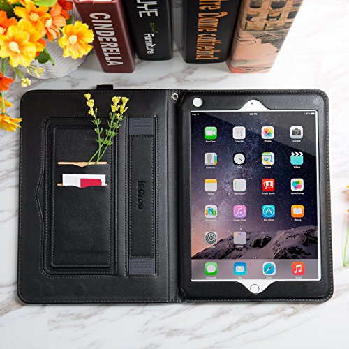 iPad Pro 9.7 Hüllen, iEGrow Ultra dünn PU Leder Tasche Schutzhülle Schale Smart Case mit Auto Schlaf und Wach Funktion für Apple Tablette iPad Pro 9.7 Zoll, iPad Air und iPad Air 2 Schwarz - 2