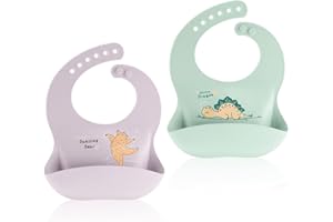 ABirdon Babero Silicona Bebé, Impermeable, Fácil de Limpiar, Lavable, 6 Tamaños Ajustables Baberos de Alimentación Suave con Recolector Alimentos para Bebé Niño o Niña