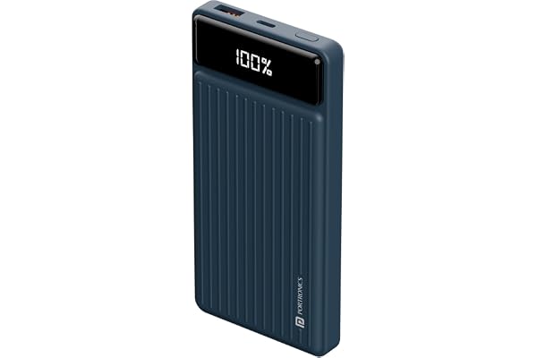 Portronics Luxcell B 10K 10000 mAh 22.5W Fast Charging Power Bank, Ultra Slim Power Bank with Mach USB-A Output, Type C PD Output, Type C Input, Wake Up Button(Dark Blue)