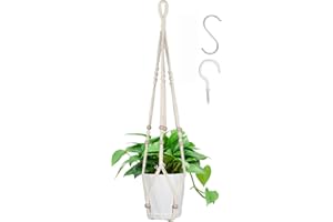 FonVan 1PC Colgador de Plantas, Macramé Colgador para Plantas Cuerda de Algodón, Planta Suspensión con Cuentas de Madera para Interior Exterior Pared Decoración, con Gancho en S y Gancho de Rosca