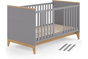 VitaliSpa Lit bébé Malia, Gris/Chêne, 140 x 80 cm