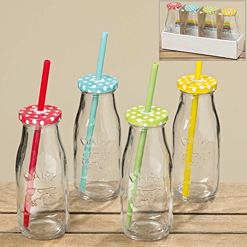 Trinkflaschen mit gepunktetem Deckel und Strohhalm 4er Set Trinkgläser 330ml