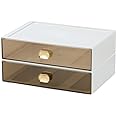 Office Desk Organiser Drawers, Stackable Desktop Storage Drawer, Plastic A4 Drawer Organiser, Stationery Storage Unit, Letter Box, Countertop Tabletop Toiletry Storage Drawers, 2 Large Ivory White