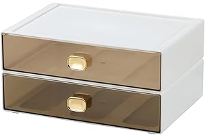 OSTEED Office Desk Organiser Drawers, Stackable Desktop Storage Drawer, Plastic A4 Drawer Organiser, Stationery Storage Unit, Letter Box, Countertop Tabletop Toiletry Storage Drawers, 2 Large Ivory White