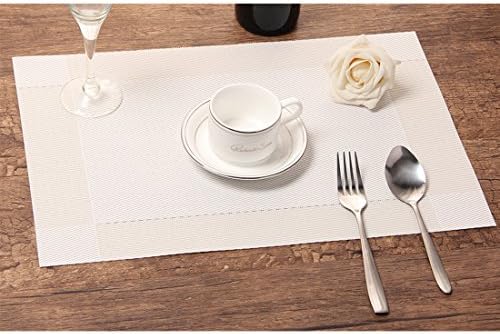 Txian PVC Place Mats Dinner Weave Adiabatic Washable Placemats Table Mats Set of 4 (White)