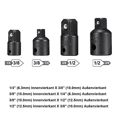 JTENG 3 tlg Sechskant Stecknussadapter Stecknuss Adapter Steckschlüssel Schraubenschlüssel 1/4″, /1/2″, /3/8″ + Stecknuss Adapter 4-tlg 1/4 auf 3/8 – 3/8 auf 1/4 Zoll – 3/8 auf 1/2 – 1/2 auf 3/8 - 3