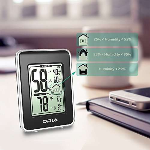 Oria Digitales Thermo Hygrometer Thermometer, Indoor Digital Hygrothermograph, Multifunktionaler Temperatur- und Feuchtemessgerät mit MIN / MAX Records + Großer LCD-Bildschirm – Schwarz - 7