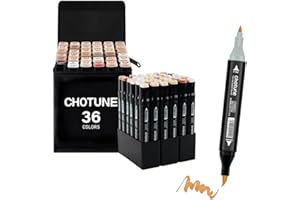 CHOTUNE Marcatore 36 tonalità della pelle,Pennarelli Doppia Punta,Il Nuovissimo Set Di Pennarelli per Alcol con Pennino Fine e Pennino a Pennello,Marker Pen con Base,per Fumetti