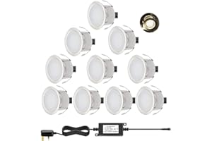 CHNXU Low Voltage Outdoor LED Decking Lights 30mm Recessed Garden Waterproof IP67 Deck Lighting Kits for Kitchen Plinths Bathroom, Patio, Yard (10 Pack, Warm White)
