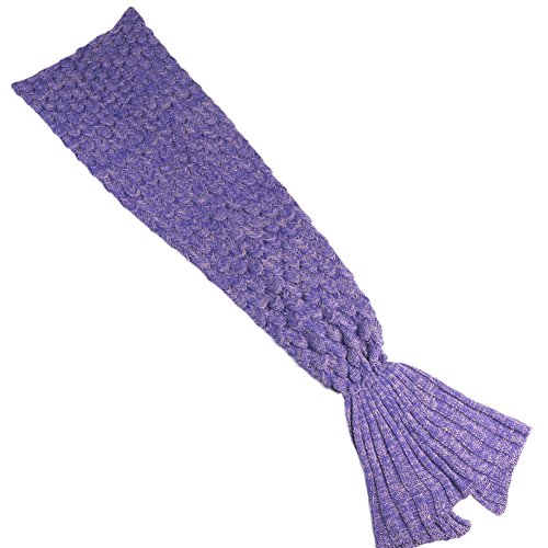 Aiqi Schlafsack / Decke in Meerjungfrau-Flossenform, warm und weich, Häkel-Handarbeit, zum Kuscheln, Fleece, ideale Geschenkidee, für Familienmitglieder oder Freunde, violett, M - 5
