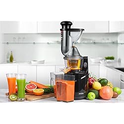 Aicok Extracteur de Jus de Fruits et Légumes à Mastication Lente, Slow Juicer à 75mm Large Bouche Avec Cruche de Jus, Brosse et Moteur Silencieux, Nettoyage à un Bouton Fonction