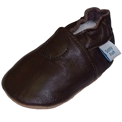 Soft Leather Baby boys or girls Shoes with Suede Soles by Dotty Fish. Chocolate Brown Plain design - 12-18 months
